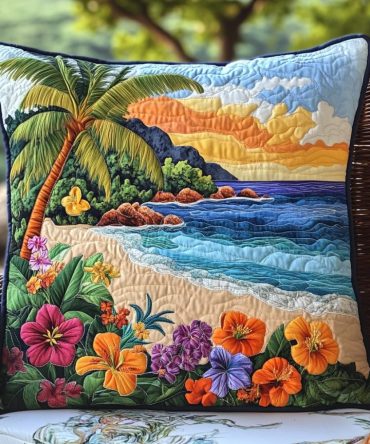 Aloha Bloom Quilted Pillow Cover — Hawaiian Floral Throw Pillowcase, Soft Tropical Accent For Living Room & Coastal Bedrooms