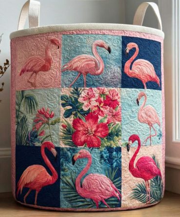 Palm & Petals Quilted Laundry Basket – Large Tropical Palm Leaf And Floral Fabric Hamper, Collapsible Storage Bin With Handles