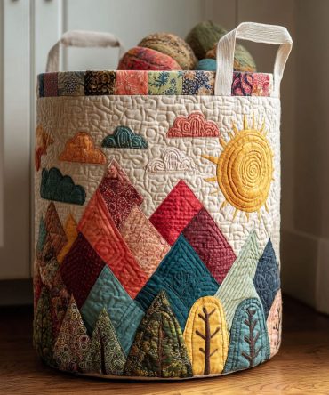 Patchland Peaks Quilted Laundry Hamper - Durable Foldable Fabric Basket For Clothes, Toys & Home Organization