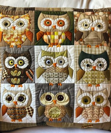 Patchwork Owls Quilted Pillowcase — Charming Patchwork Quilt Pillow Cover With Playful Owl Motifs For Cozy Farmhouse Or Cottage Decor
