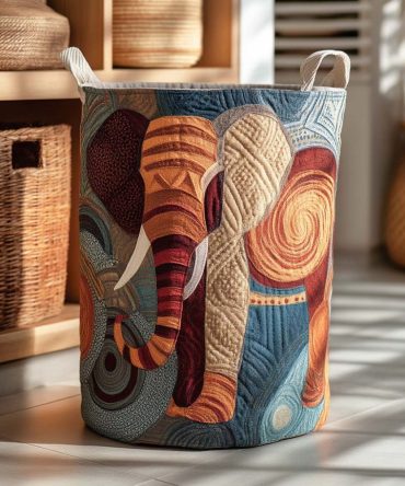 Patchwork Elephant Quilted Laundry Hamper — Colorful Fabric Storage Basket For Kids, Playroom & Nursery Organization