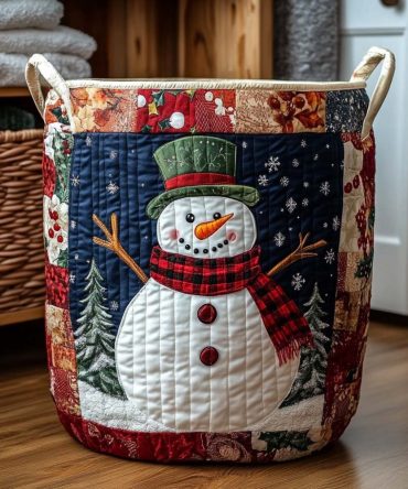 Cozy Patchwork Frosted Quilted Laundry Hamper - Festive Winter Fabric Basket With Sturdy Handles, Foldable Storage For Clothes
