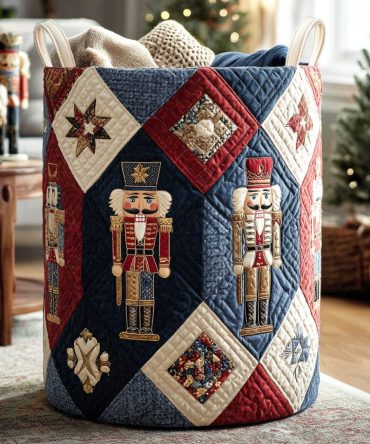 Patchwork Guard Quilted Laundry Hamper , Large Decorative Foldable Basket With Sturdy Handles, Soft Quilted Finish For Bedroom & Bathroom Storage