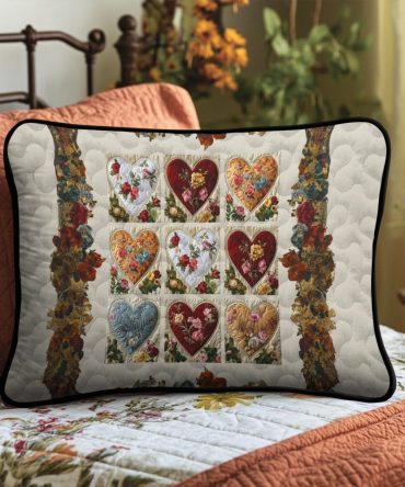 Cozy Patchwork Hearts Quilted Decorative Pillow Cover — Premium Quilted Pillowcase For Bedroom, Sofa & Romantic Home Accent
