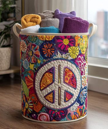 Patchwork Peace Quilted Laundry Hamper - Cozy Patchwork Quilted Basket, Collapsible Durable Hamper For Rustic & Boho Interiors