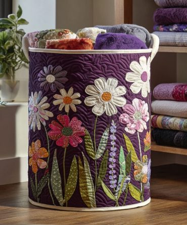 Patchwork Petals Quilted Laundry Hamper — Spacious Floral Fabric Basket With Foldable Design & Comfortable Handles For Home Organization