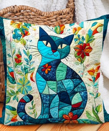 Handcrafted Cat Patchwork Quilted Pillow Cover - Cute Kittens Decorative Throw Pillowcase, Soft Cotton, Gift For Cat Lovers