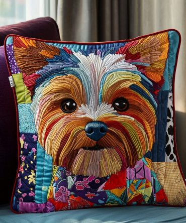 Patchwork Yorkie Quilted Decorative Pillowcase – Cute Yorkie Patchwork Sham, Cozy Quilted Texture For Pet-Lovers’ Bedrooms & Nursery Decor