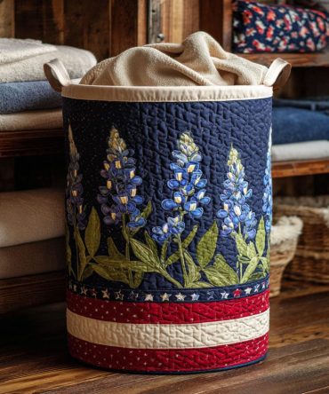 Patriot Bloom Quilted Laundry Hamper - Red, White & Blue Floral Foldable Fabric Laundry Basket, Durable & Gift-Ready
