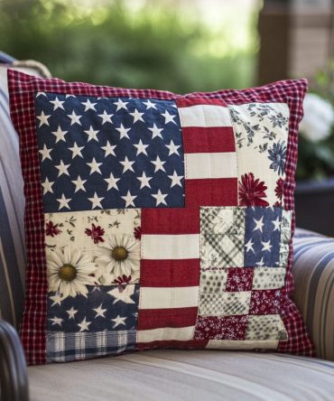 Patriot Flower Patch Quilted Pillow Cover — Charming Floral Americana Accent For Sofas, Porch Seating & Holiday Celebrations