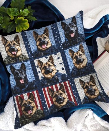 Patriot Shepherd Quilted Pillow Cover — Americana Shepherd Emblem Decorative Throw Pillow Case, Quilted Accent For Classic Patriotic Home Styling