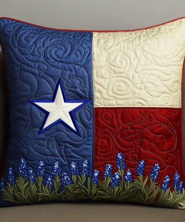 Patriotic Floral Quilted Pillow Cover - Red White Blue Accent Throw Pillow Case For 4Th Of July, Americana Home & Outdoor Decor