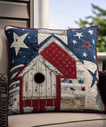 Patriotic Nesting Blocks Quilted Pillow Cover - Americana Patchwork, Soft Cotton Blend, Farmhouse Decorative Accent
