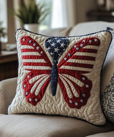 Patriotic Whimsy Quilted Pillow Cover - Festive Americana Floral Throw For Holiday Decor, Porch & Family Gatherings