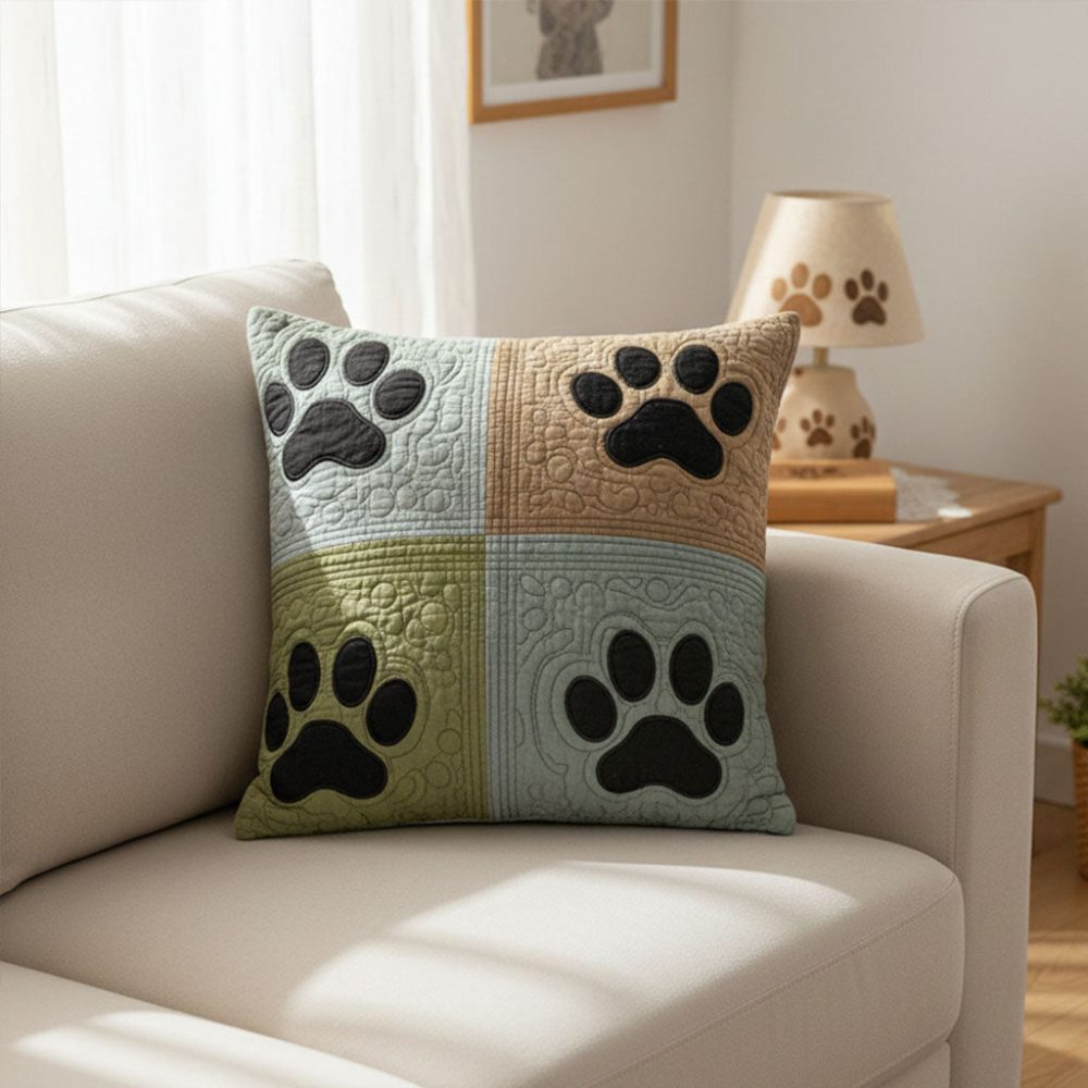 Charming Paw Dream Cottage Quilted Throw Pillow Cover — Country Pet-Themed Accent For Sofa & Bedroom, Soft Reversible Cotton Blend