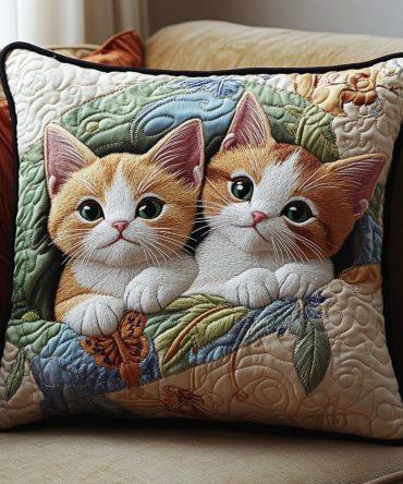 Pawfect Kitten Quilted Pillow Cover — Cute Kitten Decorative Throw Pillowcase, Soft Quilted Cotton, Machine Washable Home Accent