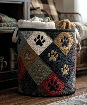 Pet-Friendly Quilted Laundry Hamper With Pawprint Design - Durable Foldable Basket For Pet Bedding & Household Laundry