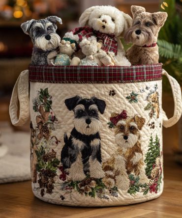 Paws Holly Quilted Laundry Hamper — Festive Holly & Paw-Print Foldable Laundry Basket, Durable Quilted Fabric With Handles & Washable Liner — Shop Now