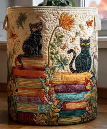 Paws Page & Petals Quilted Laundry Basket — Charming Pet & Floral Fabric Hamper With Handles, Collapsible Design & Easy-Clean Liner