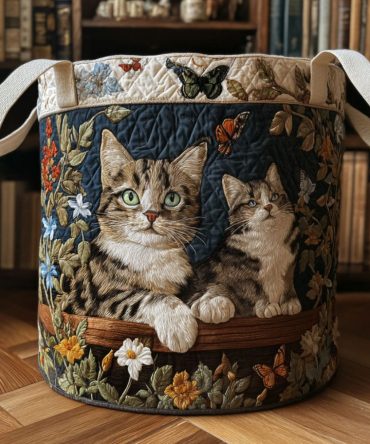 Garden Paws Quilted Laundry Hamper — Paws In The Garden Design, Foldable Fabric Bin With Padded Quilting & Durable Handles
