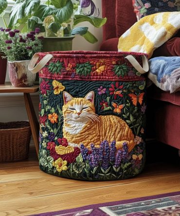 Wildflower Paws Quilted Laundry Hamper - Bright Floral Pet Print Collapsible Fabric Basket With Easy-Carry Handles