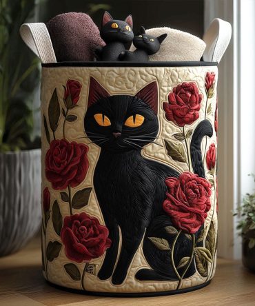 Pawtrait In Bloom Quilted Hamper - Floral Pet Portrait Design Collapsible Laundry Basket For Animal Lovers, Bedroom & Nursery, Easy Care