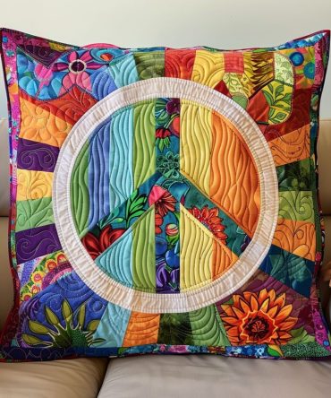Peace Harmony Quilted Pillow Cover — Serene Boho Throw Pillow Case With Tranquil Motif, Soft Cotton-Blend, Perfect For Calm Interiors