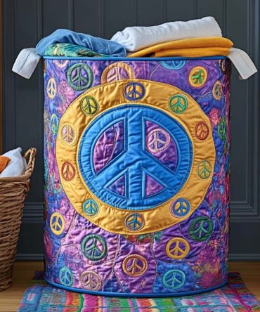 Peace & Harmony Quilted Storage Hamper — Premium Soft Cotton Laundry Basket, Foldable, Spacious & Elegant Design