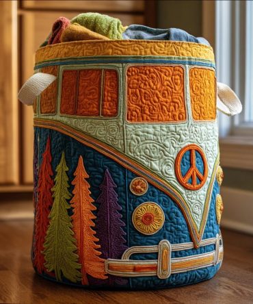 Peace Road Quilted Laundry Hamper — Elegant Foldable Storage Basket, Durable Cotton-Blend Fabric, Lightweight Handles, Home Organizer