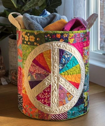 Peace In Pieces Quilted Hamper — Tranquil Patchwork Laundry Basket, Foldable Fabric Organizer For Minimalist Bedrooms & Bathrooms