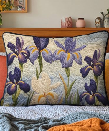 Peaceful Iris Quilted Pillow Cover — Elegant Floral Sham In Soft Cotton-Blend, Machine-Washable Decorative Accent For Classic & Contemporary Rooms