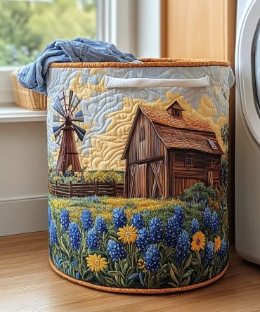 Peaceful Bloom Quilted Laundry Hamper — Serene Floral Collapsible Fabric Basket With Reinforced Handles, Elegant Bedroom & Bathroom Organizer