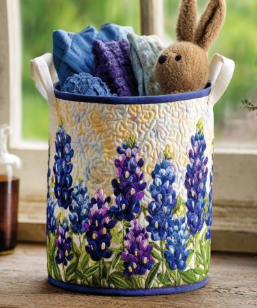 Peaceful Bluebonnet View Quilted Hamper - Scenic Floral Collapsible Laundry Basket For Calm, Stylish Storage