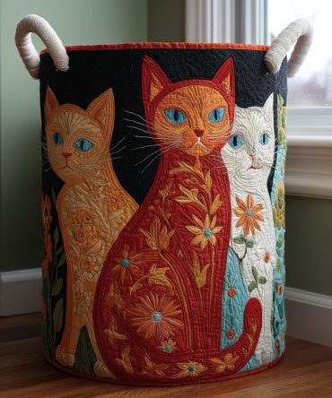 Premium Quilted Cat Laundry Hamper — Large Foldable Fabric Basket For Home & Pets, Decorative Durable Storage Solution