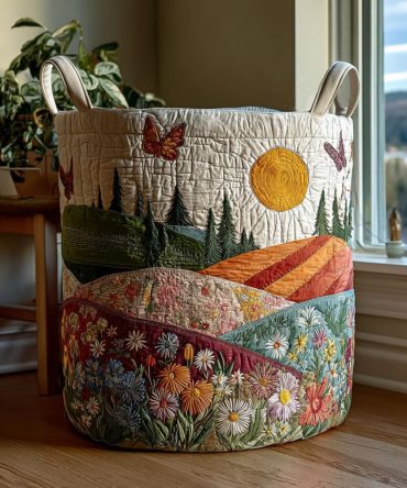 Peaceful Hills Quilted Laundry Hamper — Elegant Fabric Storage Basket With Handles For Bedroom, Nursery & Living Room Organization