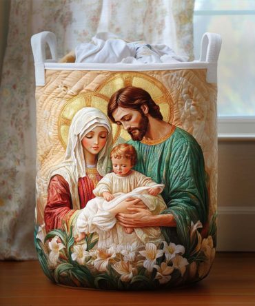 Peaceful Manger Quilted Laundry Hamper — Festive Themed Quilted Laundry Basket With Soft Padding, Carry Handles & Collapsible Storage