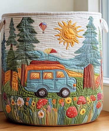 Peaceful Trip Quilted Laundry Hamper — Calming Pattern Foldable Fabric Basket, Spacious & Lightweight With Reinforced Handles For Easy Use