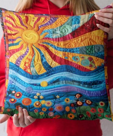Peaceful Vibes Quilted Pillow Cover - Soft Serene Floral Decorative Throw Pillow Sham, Tranquil Bedroom Accent, Machine-Washable Cotton