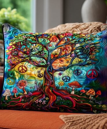 Peace Of Life Quilted Pillow Cover — Serene Botanical Quilted Throw Pillowcase For Calm Bedroom, Living Room & Mindful Interiors