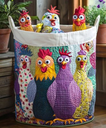 Pecking Pretty Quilted Laundry Hamper - Charming Bird Pattern, Collapsible Washable Storage Basket For Laundry & Toys
