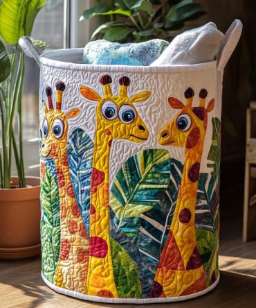 Peek-A-Neck Quilted Laundry Hamper — Charming Giraffe Design Foldable Fabric Basket For Nursery, Kids’ Room & Decorative Home Storage