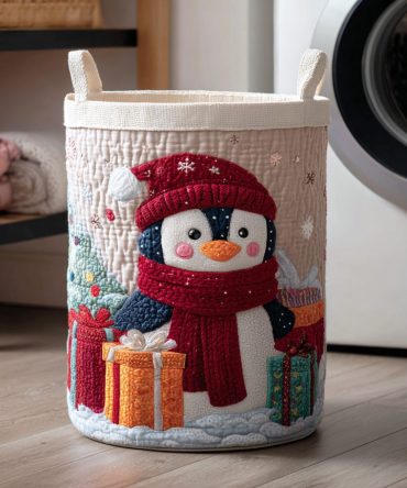Penguin North Night Quilted Laundry Hamper — Cozy Arctic-Themed Collapsible Fabric Basket For Kids, Dorms & Home
