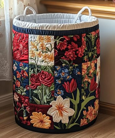 Chic Petal Charm Quilted Laundry Bin — Foldable Decorative Fabric Hamper With Handles For Bedroom, Nursery & Closet Storage, Washable