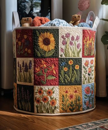 Petal Charm Quilted Laundry Hamper — Floral Foldable Laundry Basket With Comfortable Handles For Stylish Bedroom, Nursery & Bathroom