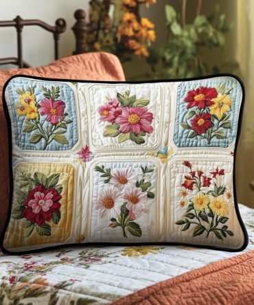 Petal Dreams Quilted Decorative Pillow Cover - Soft Floral Bedding Sham, Hypoallergenic Cotton Blend, Luxury Look - Shop Now
