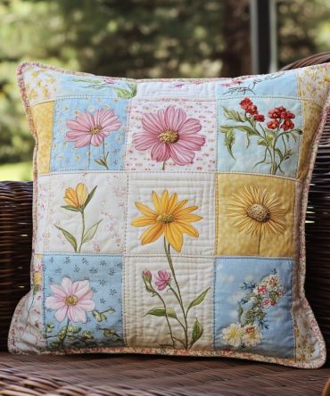 Petal Dreams Quilted Pillow Cover — Floral Quilted Decorative Pillowcase For Elegant Bedroom & Sofa Styling, Soft Garden Motif