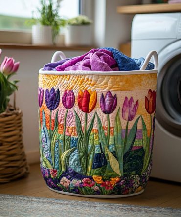 Petal Fields Quilted Fabric Laundry Basket — Spacious Decorative Hamper, Collapsible Washable Organizer For Bedroom, Nursery & Dorm