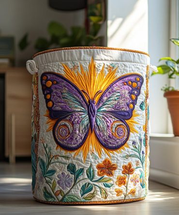 Petal Flight Floral Quilted Laundry Hamper - Lightweight Collapsible Fabric Basket With Handles & Lined Interior For Cute Room Storage