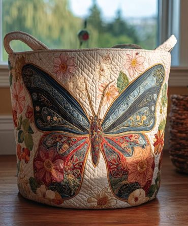 Petal Flutter Quilted Laundry Hamper — Lightweight Foldable Fabric Basket With Handles For Stylish Home Organization