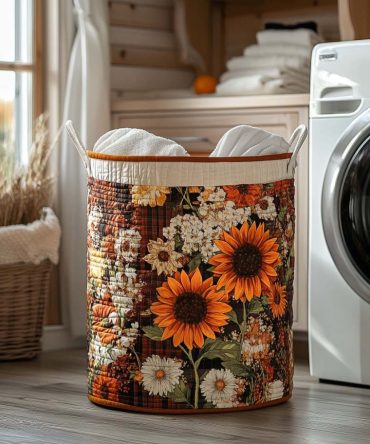 Petal Joy Quilted Laundry Hamper — Cheerful Floral Fabric Basket, Large Collapsible Washable Hamper With Handles For Stylish Home Storage